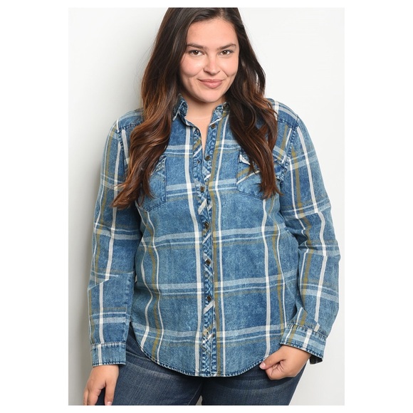 ➕Denim Checkered Top - Picture 3 of 4